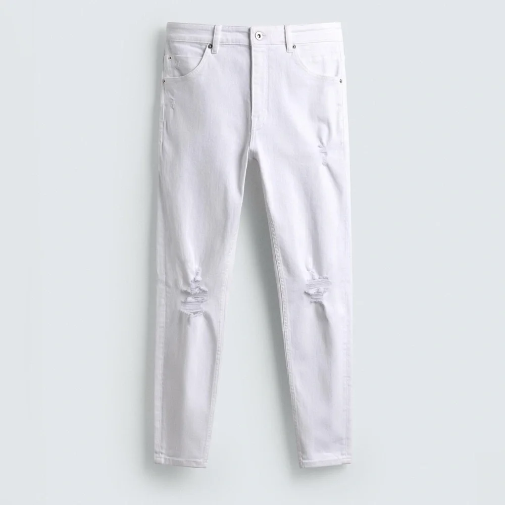 Zara Men's Distressed Ripped Skinny Jeans White 31x30